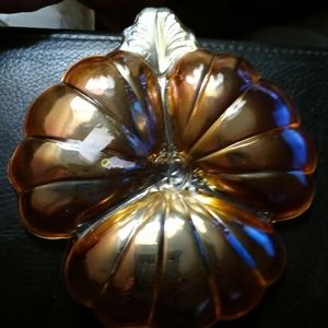 Vintage Depression Glass Clover Iridescent Peach Color Trinket Dish